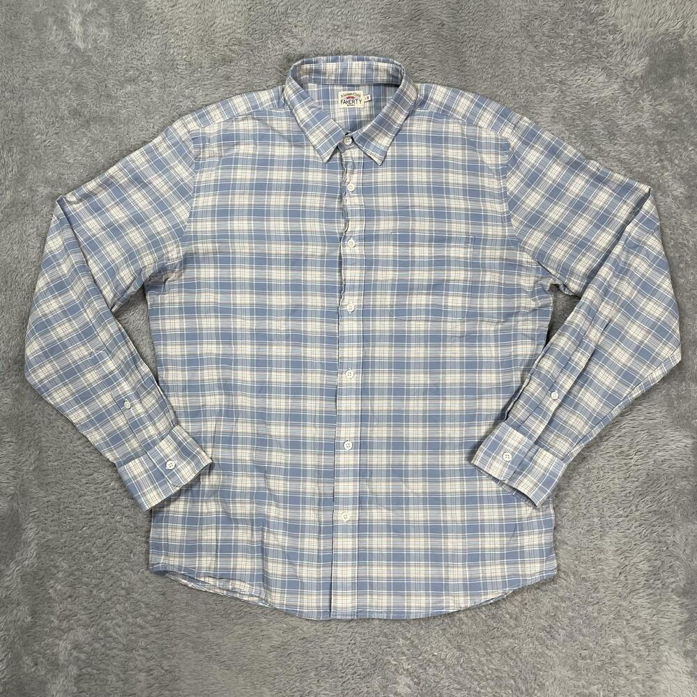 Faherty Brand Shirt Mens Large Blue Plaid Long Sleeve Button Up Casual